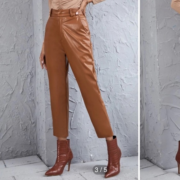 Leather Solid Straight Leg Pants - Picture 2 of 4